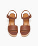 Coclico Riviera Clog in Cuoio leather, top view: wide front band, quarter-strap, buckle closure, with a solid wood platform to match the solid wood mid-height heel. 6
