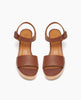 Coclico Riviera Clog in Cuoio leather, top view: wide front band, quarter-strap, buckle closure, with a solid wood platform to match the solid wood mid-height heel. 6