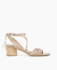 Coclico Solomiya Heel in Grey Mist leather a gladiator-style sandal, thin leather straps across vamp of foot, low-height solid-wood triangular heel - side view. 1