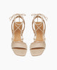 Top view: Coclico Solomiya Heel in Grey Mist leather: gladiator-style sandal with thin leather straps across vamp of foot and a low-height, solid-wood, angular heel. 6