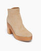 Coclico Vida Clog in Tobacco suede, a modern, minimalist clog with a 3.5 inch solid wood heel, angled topline and back zip closure - angle view. 2
