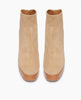 Top view of the Coclico Vida Clog in Tobacco suede, a modern, minimalist clog with a 3.5 inch solid wood heel, angled topline and back zip closure. 3