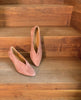 Coclico Wynne Pump in Dusk Suede lying on wooden stairs. 6