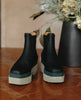 Close up, top view of Coclico Cappucho Boots in Black leather, a slip-on chelsea boot with water-resistant treated soles and a mid-height EVA sole platform. 2