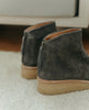 Close up of the Coclico Hop Boot in Anthracite suede patinated metal back zipper closure. 2