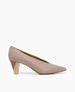 Coclico women's redefined classic pointed pump in a neutral leather with a color-blocked wood heel. Coclico shoes are sustainably made in Spain. 1