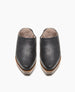 Front view of the Coclico Kera Shearling Clog in Black Italian leather: features a tapered toe character and solid wood base with soft shearling for unmatched comfort and warmth. 4