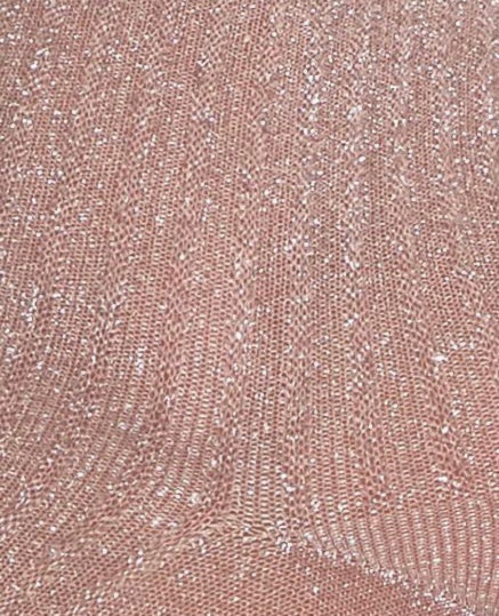 Close-up of a textured metallic pink fabric surface of a sock