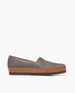 Side view of Coclico Gentian Flat in Fog nubuck: Closed toe slip-on flat with leather band and .5 inch rubber EVA sole. 1