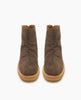 Top view: Coclico Hop Boot in Anthracite suede, a crepe-soled wedge with a .5 inch height, leather welt, natural soft wrinkles and a patinated metal back zipper closure. 5