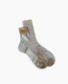 A pair of mid-calf socks with a shimmering, iridescent pattern in pastel hues of pink, green, and blue, featuring a ribbed texture and a solid beige cuff. 3