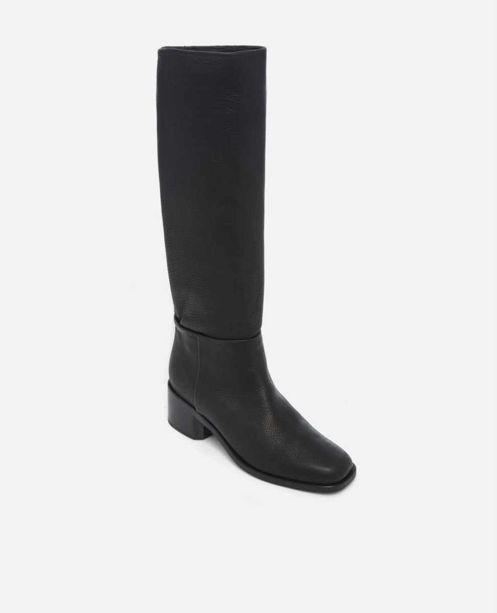 Black knee-high boot on a white background