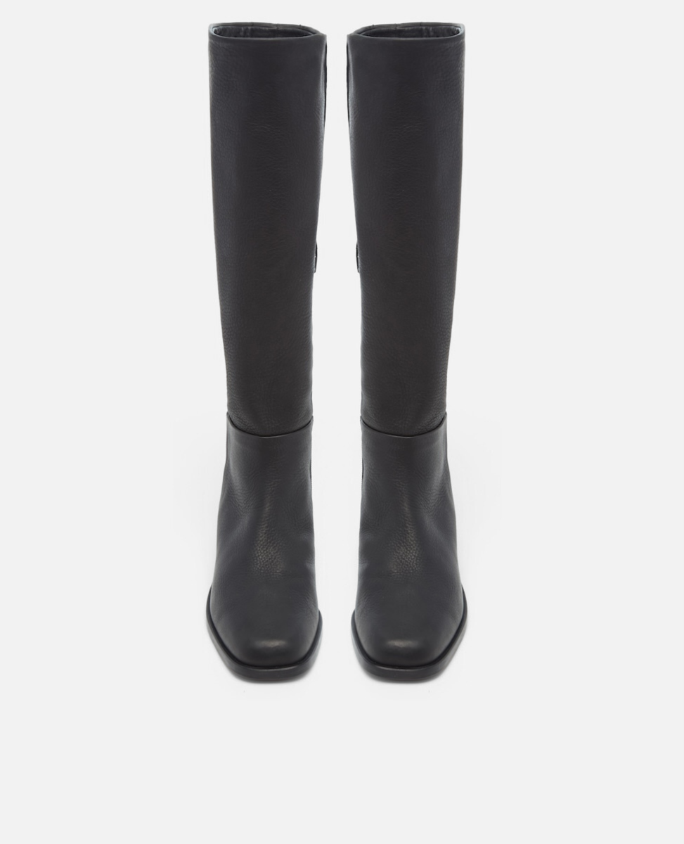 Pair of black knee-high boots on a white background