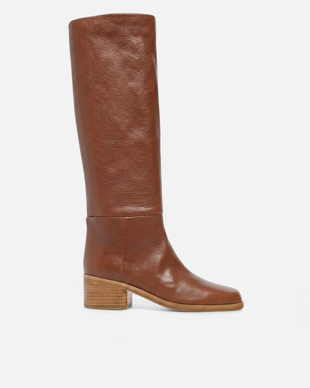 Coclico Alto Boot in Cuero, a natural tan leather knee high boot with a stacked block heel and square toe