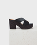 Black Satin Cork Platform Silde Sandal 1