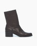 A mid-calf, black leather boot with a smooth texture, a square toe, and a chunky, low heel. 6