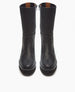 A pair of black, mid-calf leather boots with a smooth, slightly textured finish, featuring a round toe, side zippers, and a thick, sturdy sole. 5