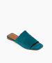 Angled view of the Ferhana Sandal in azure split suede with a 10mm heel, designed to hug the foot for a molded fit. 2