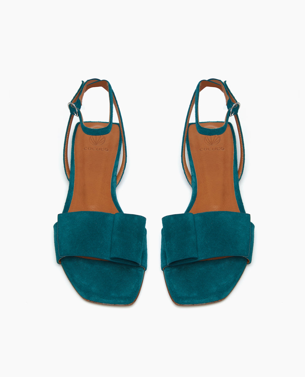 Front view of the Frances Sandal in Azure  with a squared-off toe and heel for a crisp, modern look.
