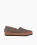 Side view of Coclico Gentian Flat in Fog nubuck: Closed toe slip-on flat with leather band and .5 inch rubber EVA sole. 2