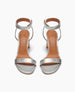Front view of the Gina Heel in Chateau Grey with a straight, narrow front strap and ankle strap. 5