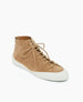 The Klava mid-top laceup sneaker in tobacco split suede, angled view 2