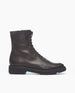 A sleek, black leather lace-up boot with a sturdy sole and minimalist design. 6