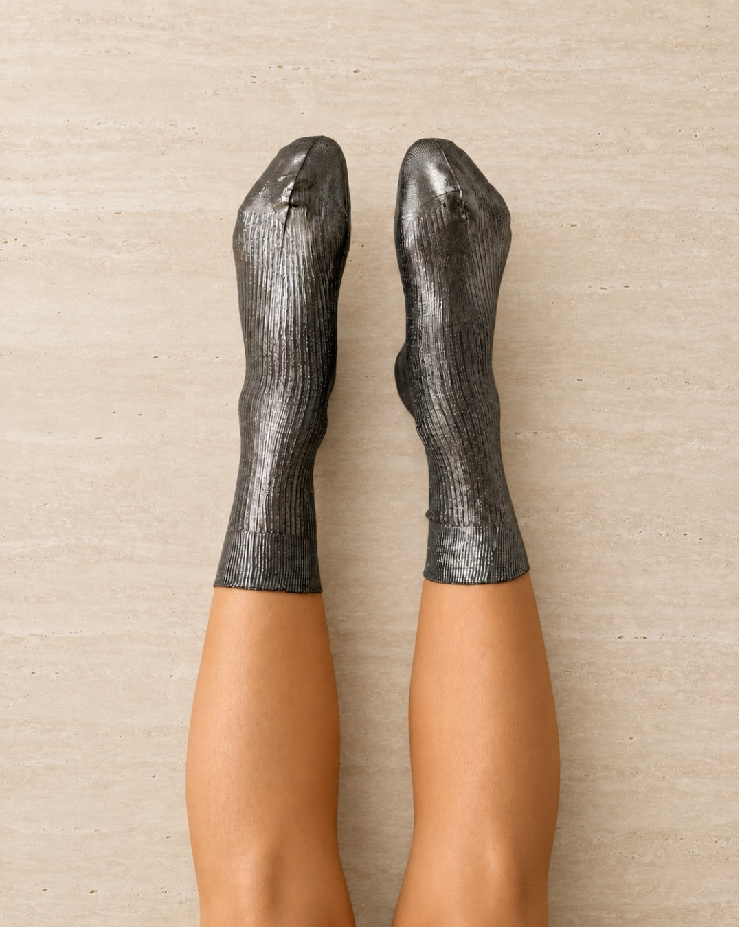 Maria La Rosa Grey Metallic Silk Socks