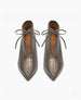 pointed toe shootie with keyhole front opening, fastened with a lace. frontview 4