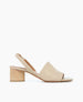 The Socolo wood heeled, sling back sandal in Latte Macchiato leather, shown from the side. 1