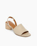 The Socolo wood heeled, sling back sandal in Latte Macchiato leather, shown at an angle. 2