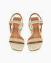 The Sterling wood heeled, strappy sandal in champagne metallic suede, top view 5
