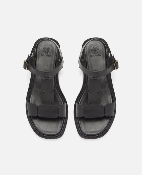 靴 THE RERACS 23.5 Leather Sandal Coclico Raq Sandal, Black Vacchetta | Coclico