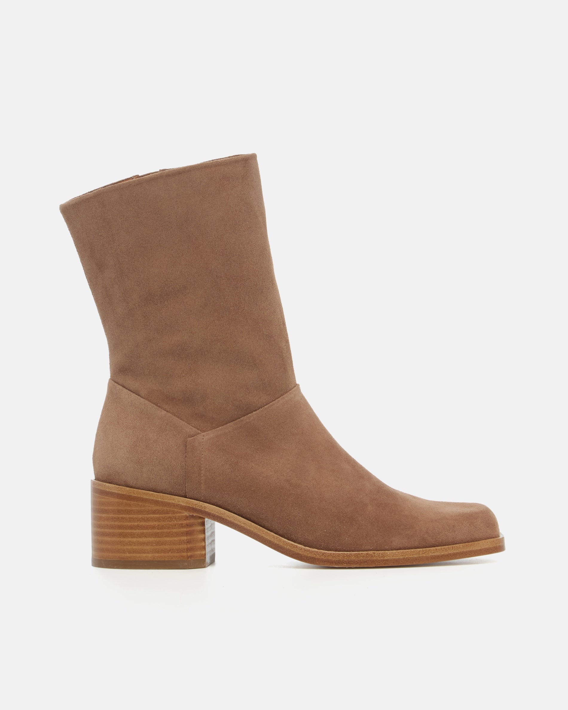 Brown suede ankle boot on a white background