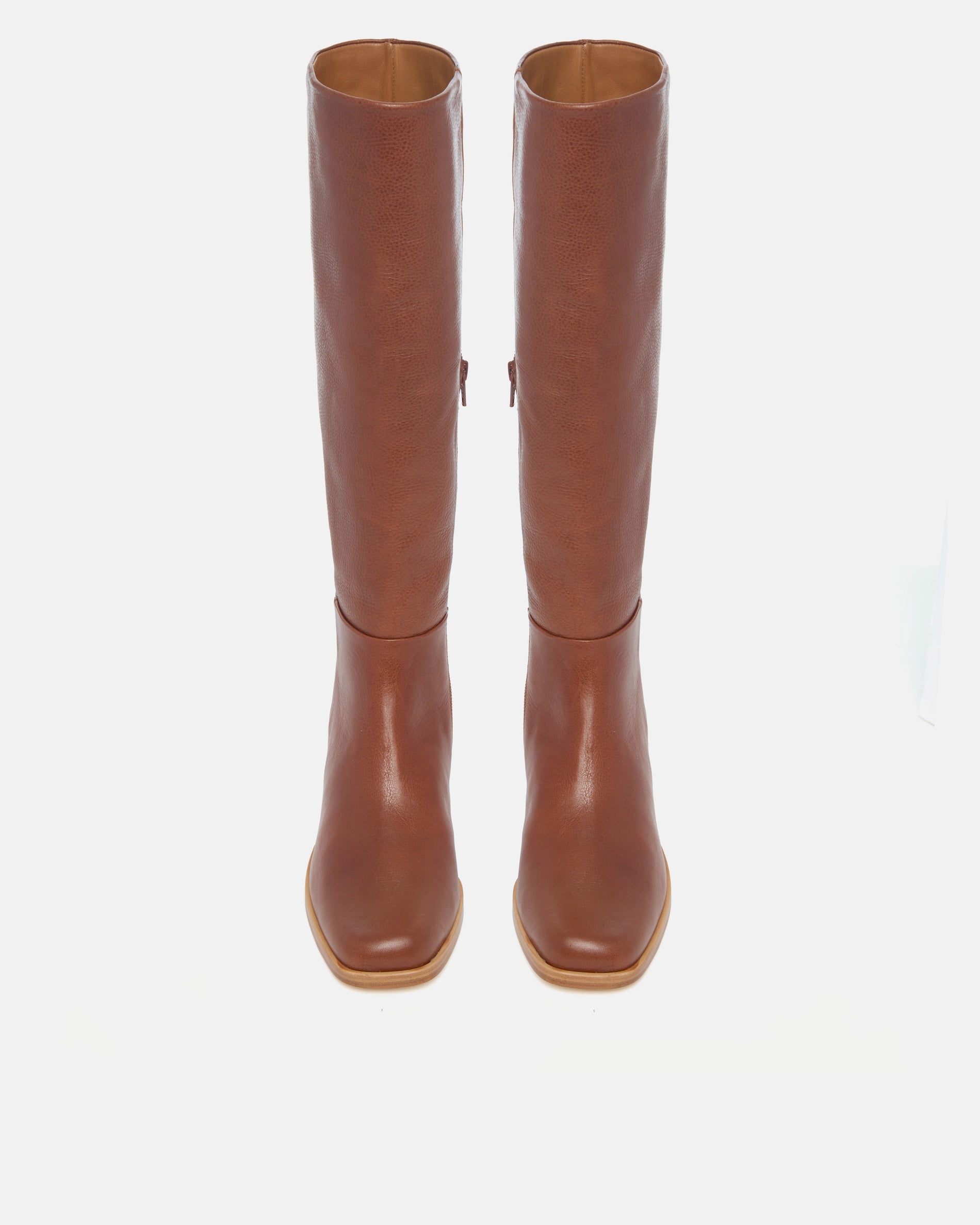 Pair of Coclico Alto Boots in Cuero tan leather, front view of knee high boots