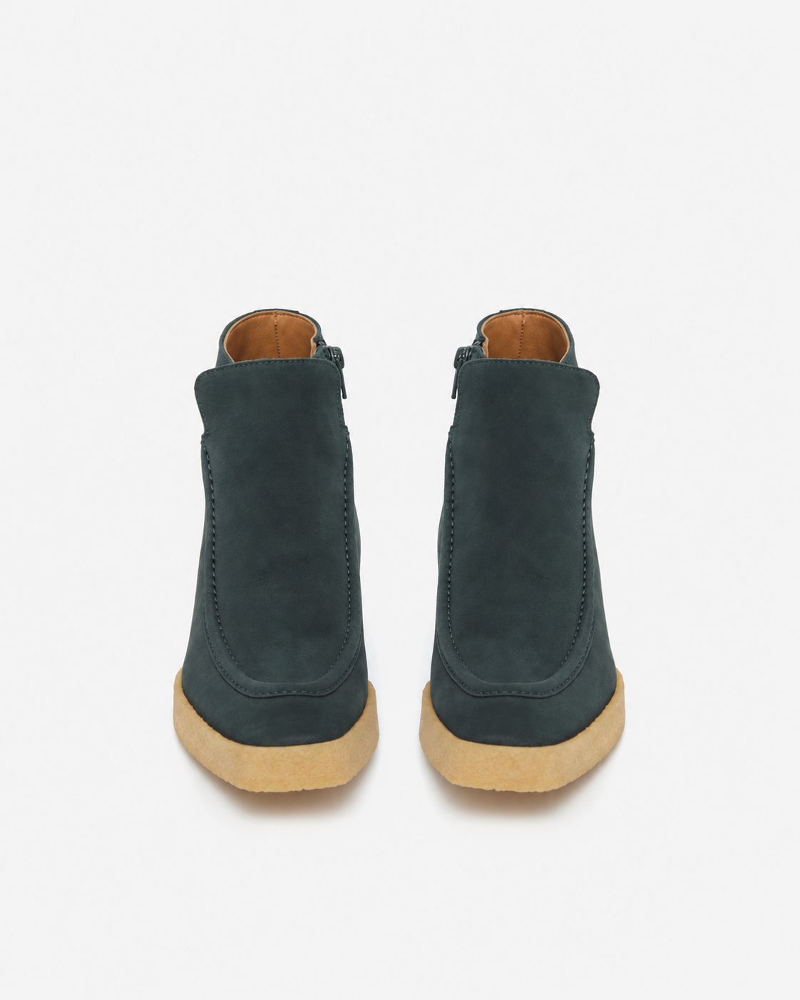 Front view of a pair of Coclico Boudica Boots in Deep Sea nubuck against a white background.