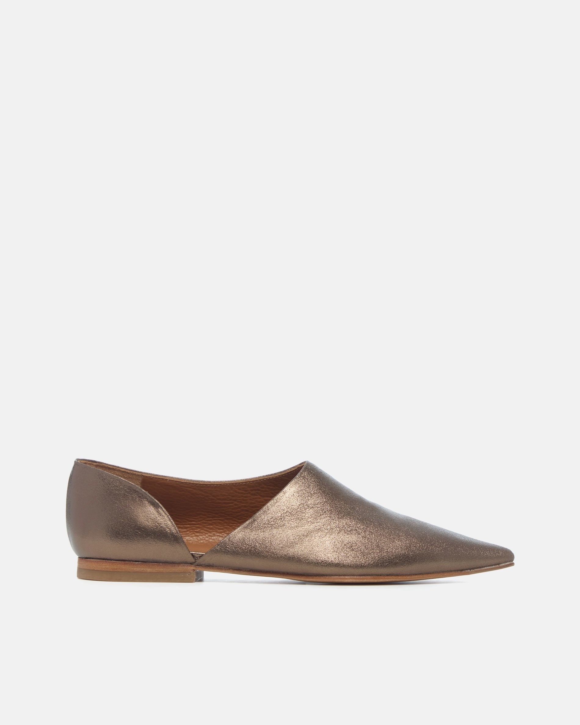 Coclico Coldplay Demi d'Orsay Flat in Bronze crinkled metallic leather, side view