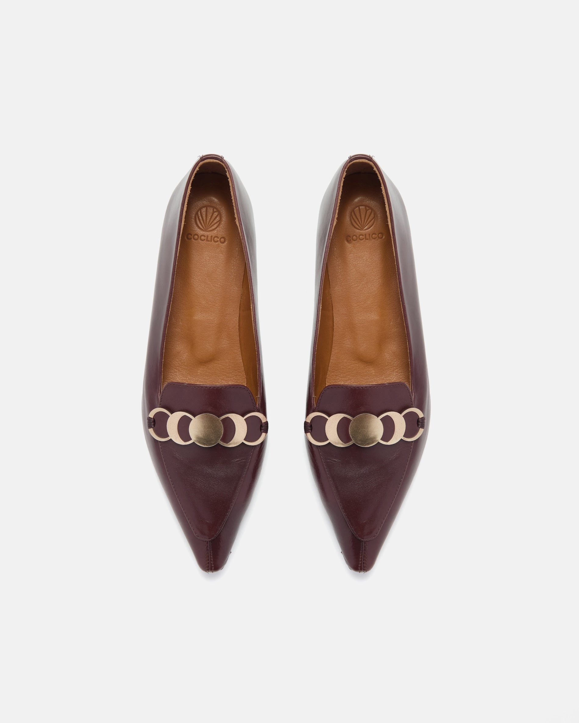 Pair of Coclico Curie Loafers in Oxblood leather, top view