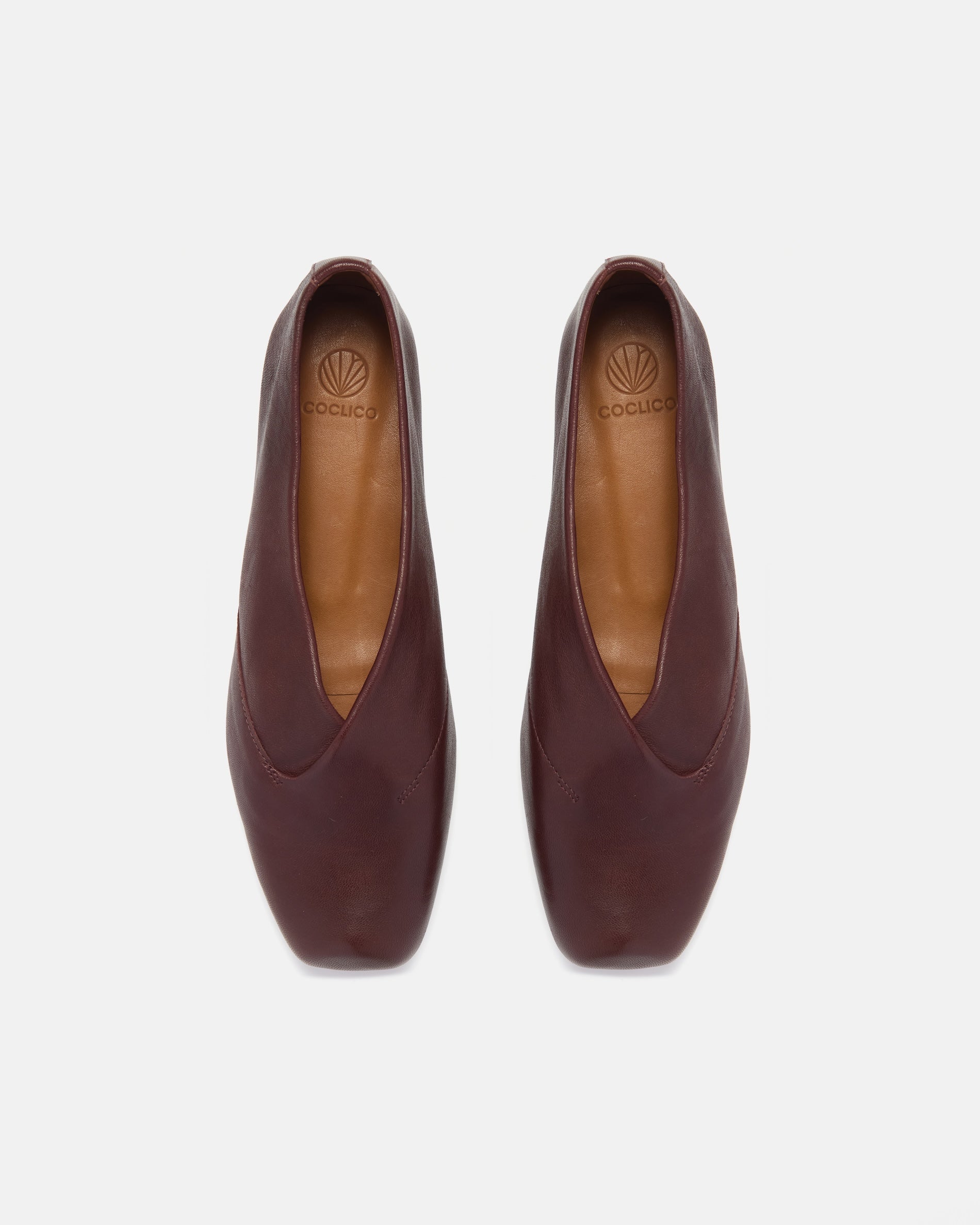 Pair of Coclico Franklin Flats in Pecan brown leather, top view