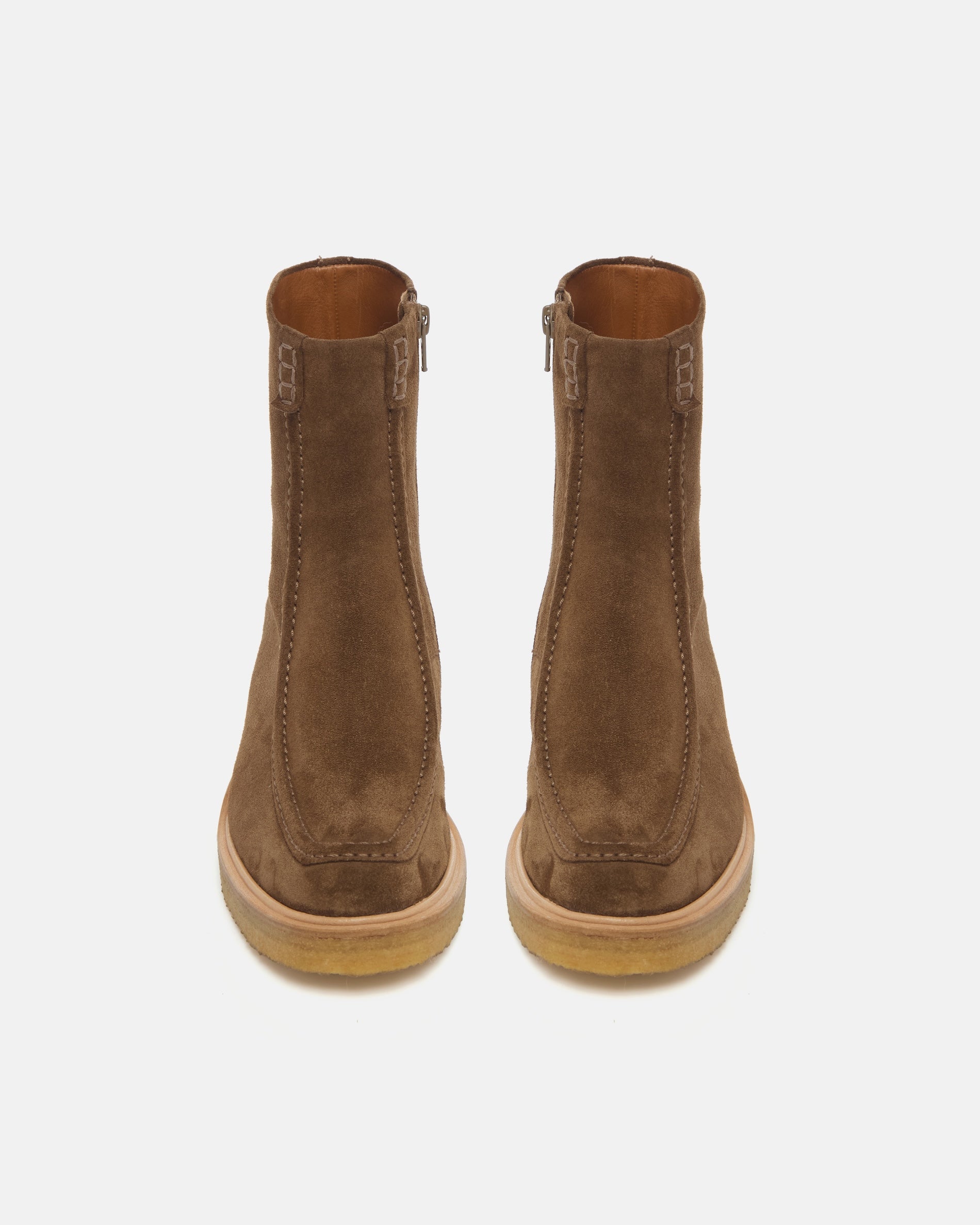 Pair of Coclico Haber Boots in Cowgirl split suede with natural crepe soles, back view