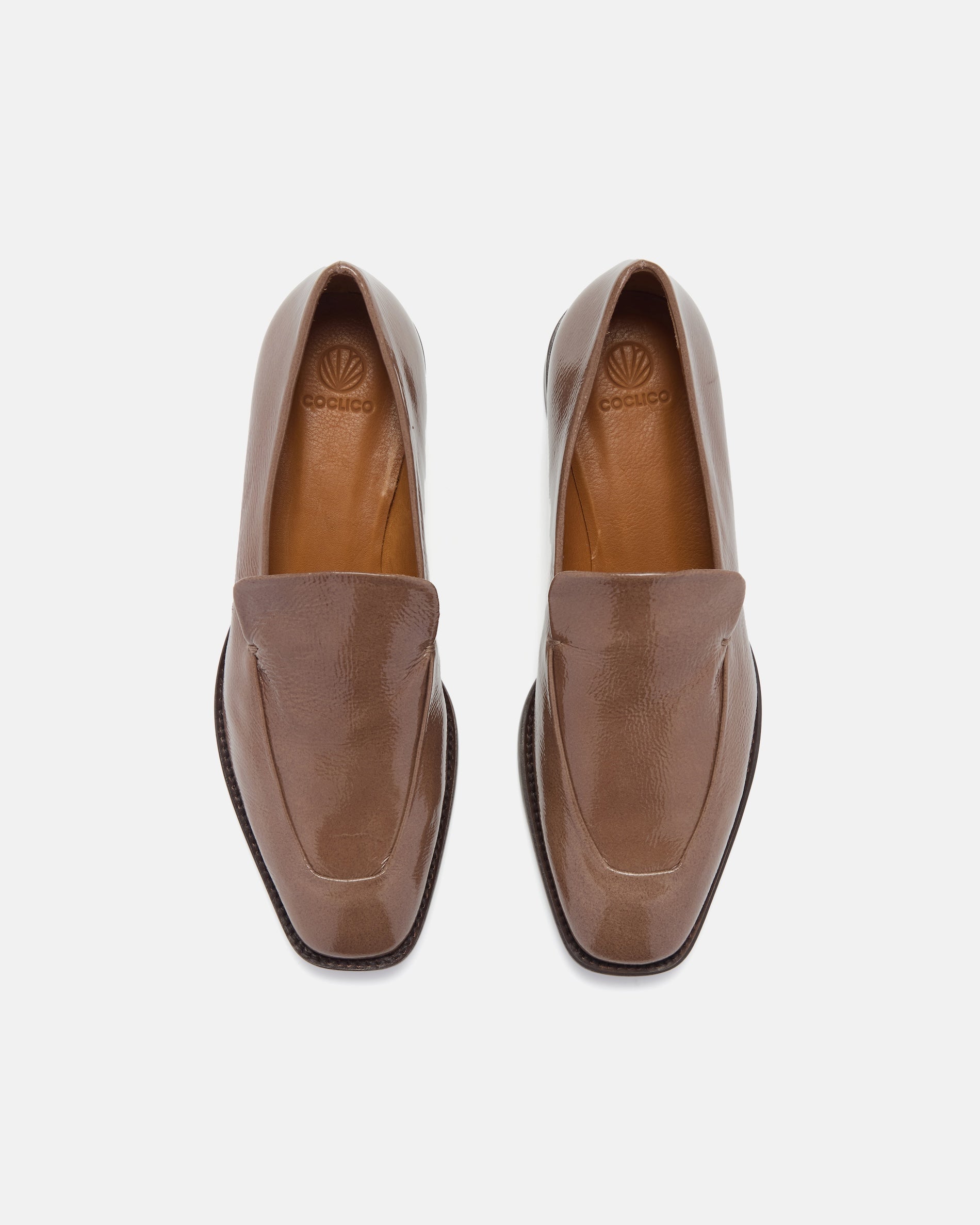 Pair of Coclico Halyn Loafers in Boue crinkled patent leather, top view