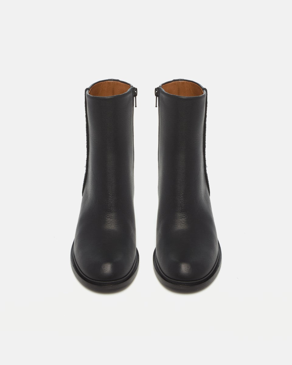 Pair of Coclico LaFavor Boots in black leather, front view of block heel ankle boots