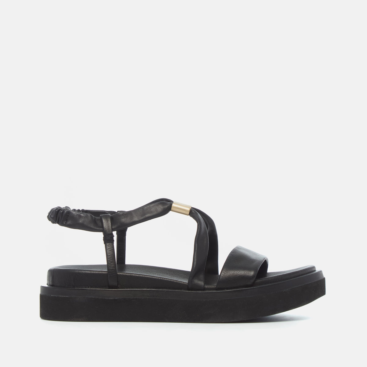 Coclico Orlando Wedge Sandal, Black Leather | Coclico