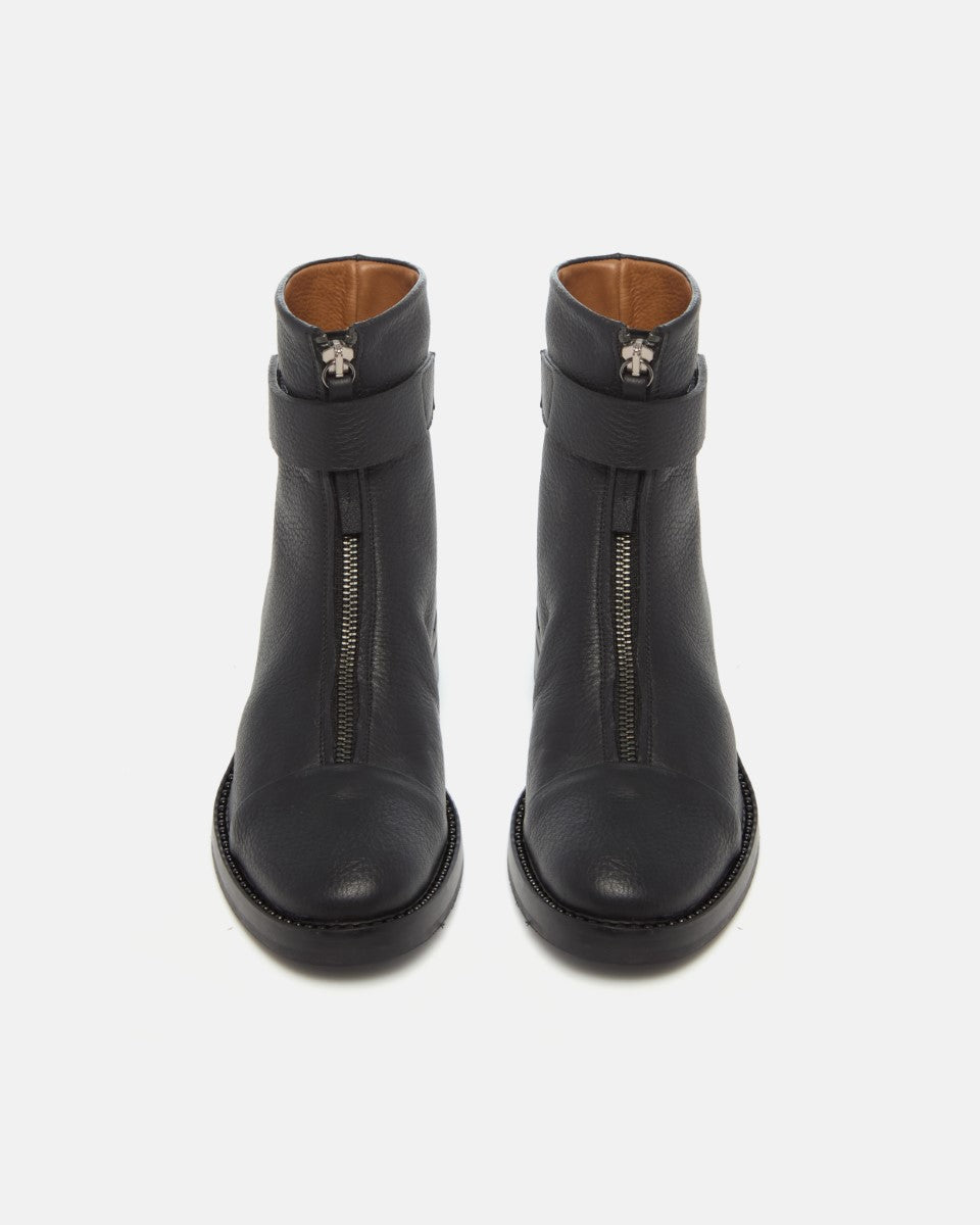 Pair of Coclico Thompson Boots in black leather, front view showing front zips