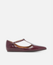 Burgundy flat shoe with a brown strap on a white background 2