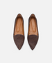 Pair of brown pointed-toe shoes with patterned design on a white background 1