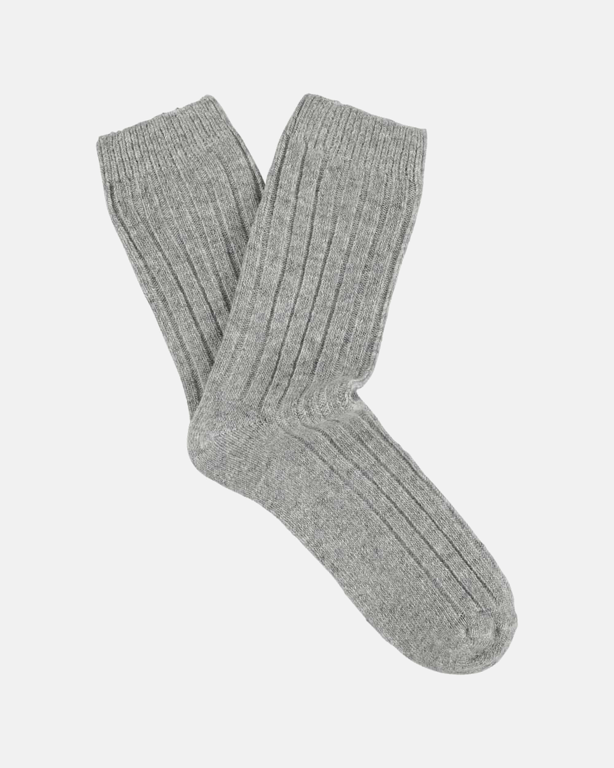 Escuyer women's cashmere crew socks in light grey on a light grey background