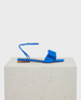 Blue suede sandal with bow and ankle strap 1