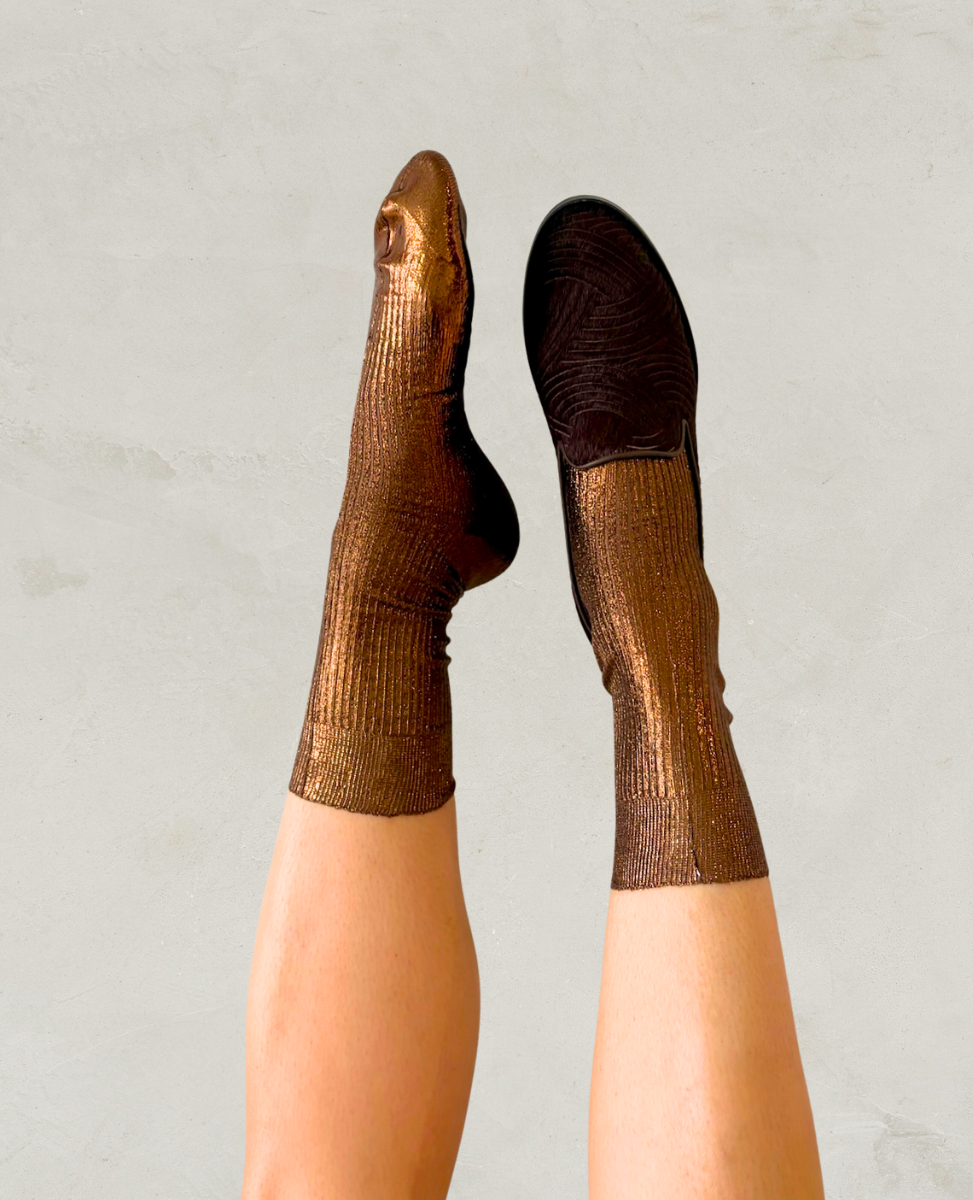 Maria La Rosa Brown Metallic Silk Socks