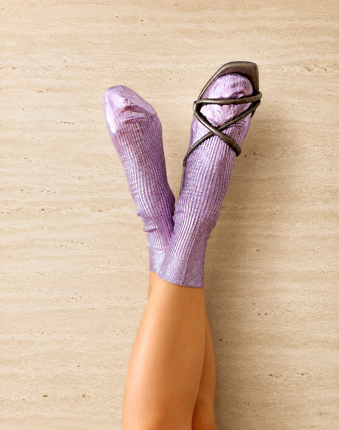 Maria La Rosa Lilac Metallic Silk Socks